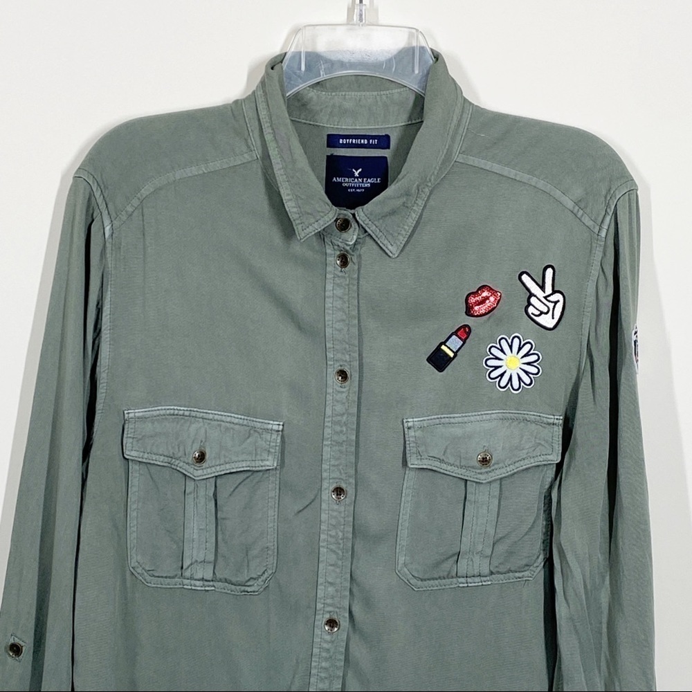 American Eagle Army Green Shirt Boyfriend Fit Size M - Picture 2 of 6